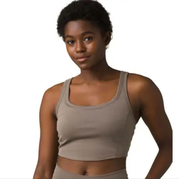 prAna Becksa Bralette, Mink Heather Gray Ribbed Crop Top Cropped Tank S Small - Picture 1 of 11